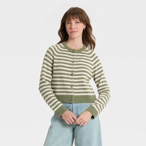 Universal Thread Green and White Striped V-Neck Sweater